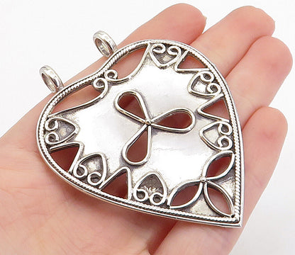 925 Sterling Silver  Vintage Modernist Swirl Love Heart Slide Pendant  PT5747
