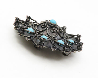 925 Sterling Silver  Vintage Antique Turquoise Floral Twist Brooch Pin  BP5207