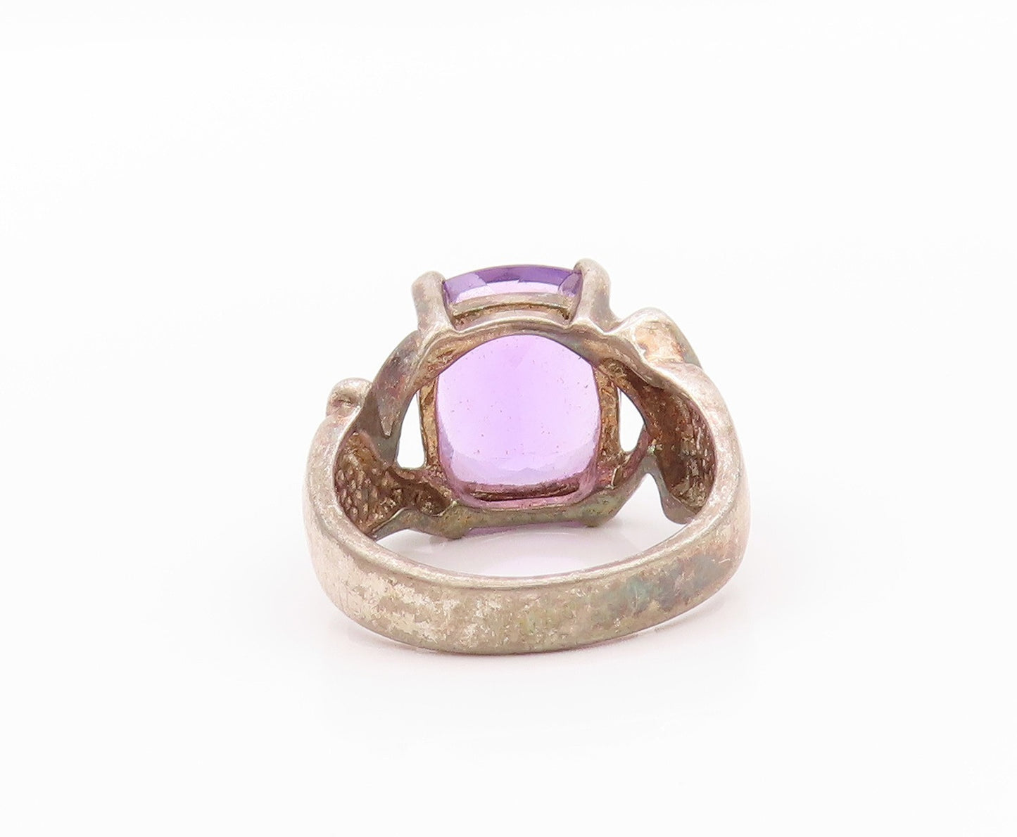 925 Sterling Silver Vintage Ring Dark Tone Amethyst Cutout Band  Sz 6  RG32339
