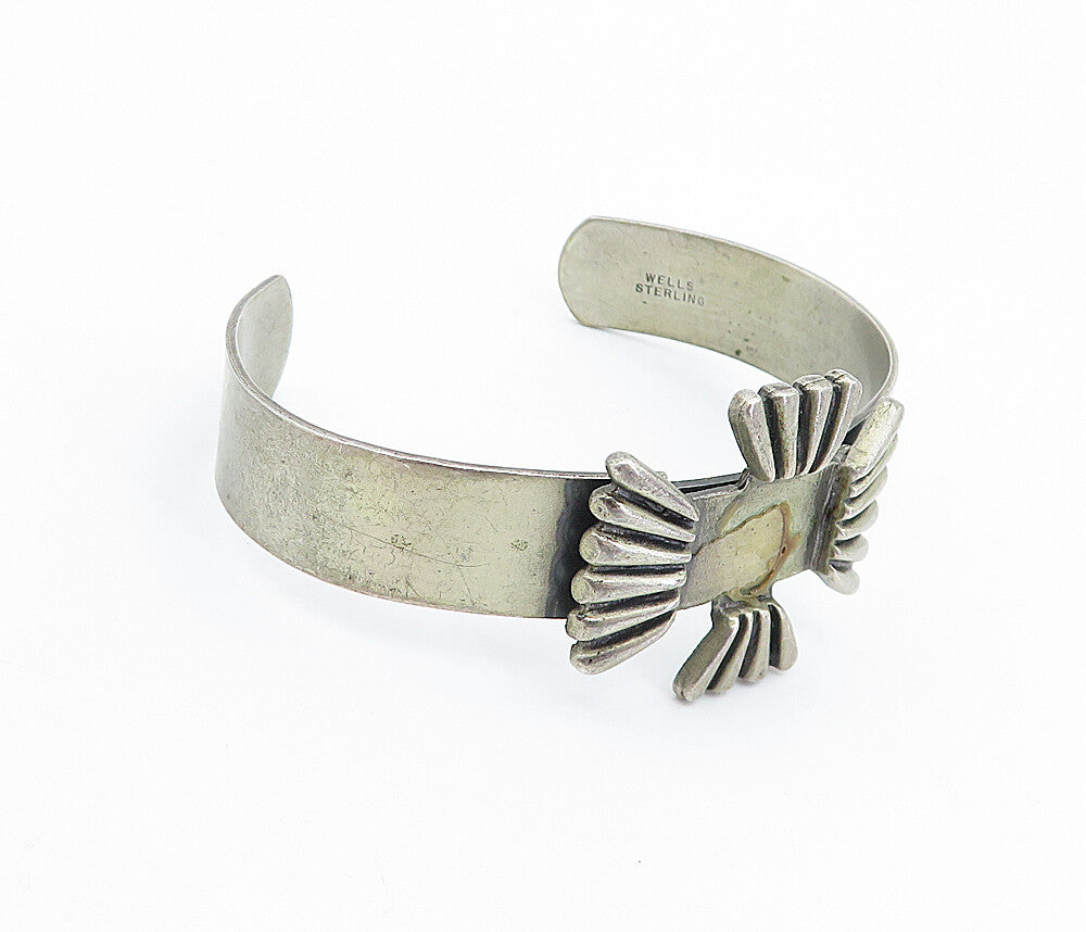 WELLS 925 Sterling Silver  Vintage Fluted Detail Smooth Cuff Bracelet  BT1830