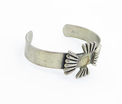 WELLS 925 Sterling Silver  Vintage Fluted Detail Smooth Cuff Bracelet  BT1830