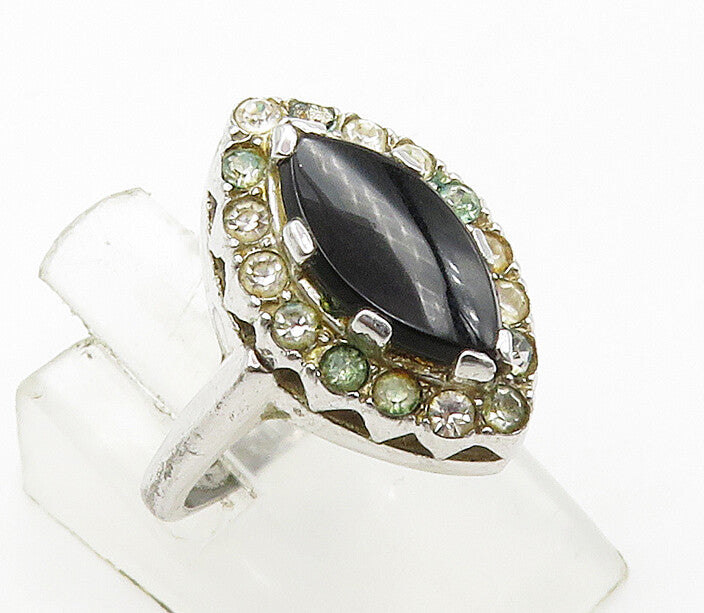 CLARK & COOMBS 925 Silver  Vintage Black Onyx & Topaz Band Ring Sz 6  RG16113