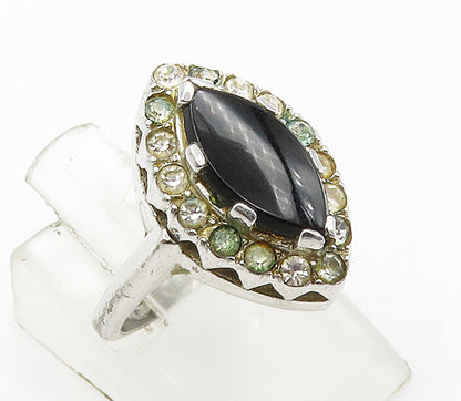 CLARK & COOMBS 925 Silver  Vintage Black Onyx & Topaz Band Ring Sz 6  RG16113