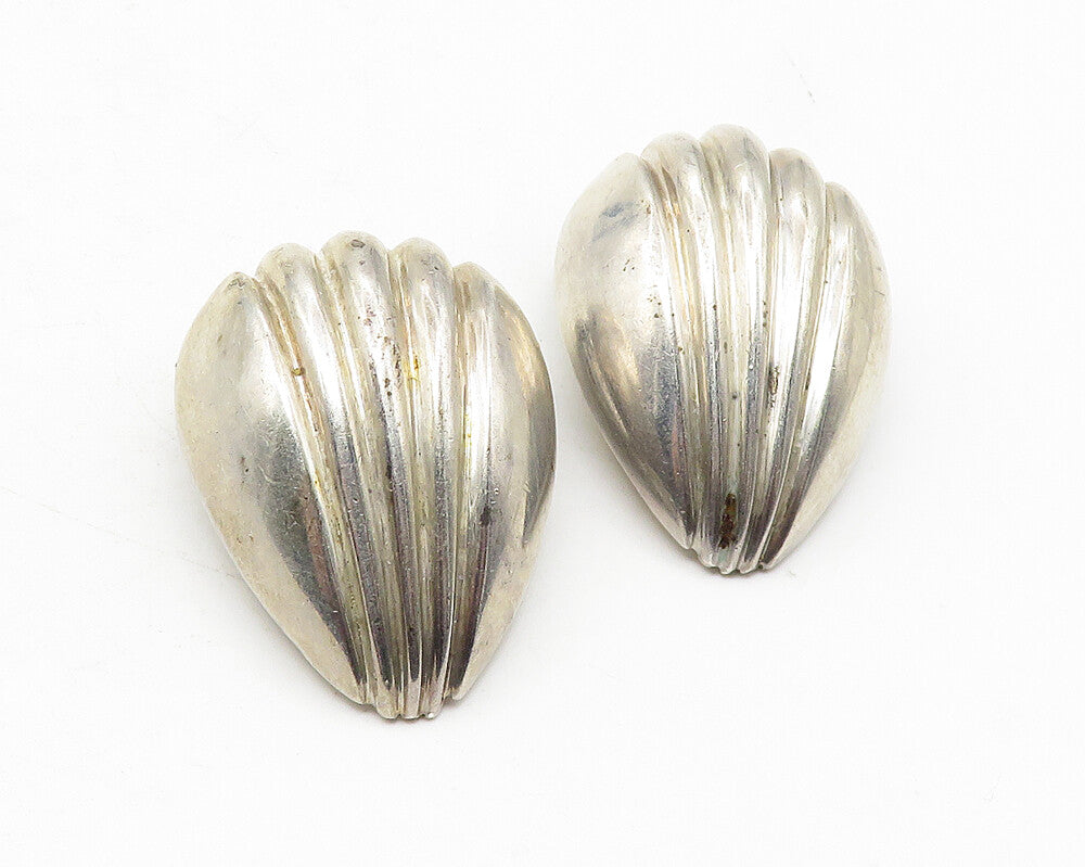 925 Sterling Silver  Vintage Shiny Scalloped Dome Non Pierce Earrings  EG6282