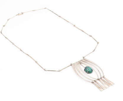 925 Sterling Silver Vintage Necklace ISRAEL Eilat Stone Chandelier Chain  NE4814