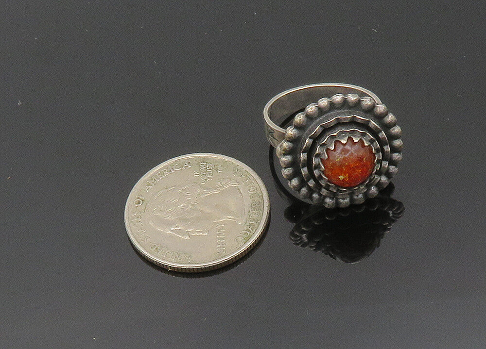925 Sterling Silver  Vintage Carnelian Modernist Cocktail Ring Sz 7.5  RG20648