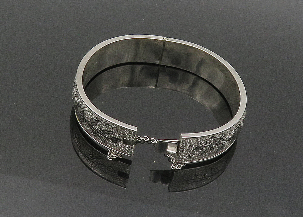 HAYWARD 925 Silver  Vintage Shiny Rose Flower Motif Bangle Bracelet  BT8307