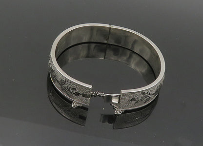 HAYWARD 925 Silver  Vintage Shiny Rose Flower Motif Bangle Bracelet  BT8307