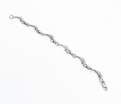 925 Sterling Silver  Vintage Dark Tone Leaping Dolphin Chain Bracelet  BT2306