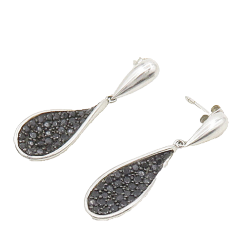 925 Sterling Silver  Shiny Black Hematite Encrusted Rain Drop Earrings  EG9099