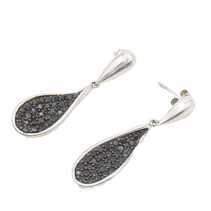 925 Sterling Silver  Shiny Black Hematite Encrusted Rain Drop Earrings  EG9099
