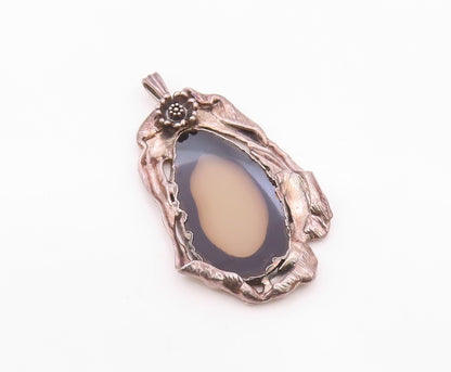 DESIGNER 925 Silver  Vintage Agate Slice Shiny Sculpted Pendant  PT15875