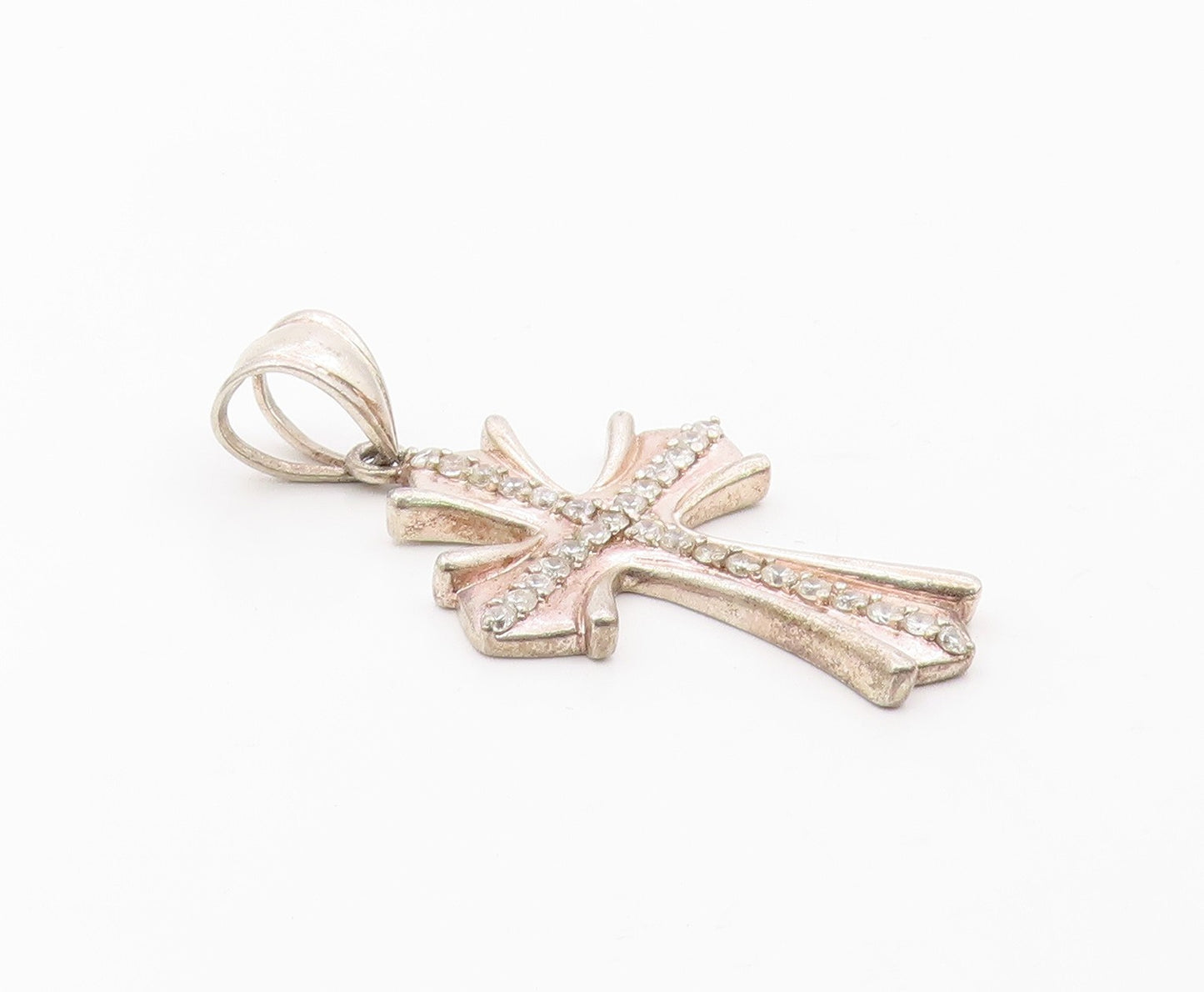 925 Sterling Silver  Vintage Cubic Zirconia Religious Cross Pendant  PT15783
