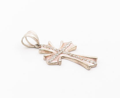 925 Sterling Silver  Vintage Cubic Zirconia Religious Cross Pendant  PT15783