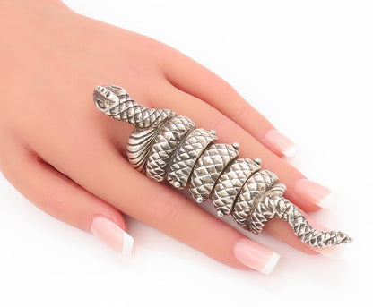 925 Sterling Silver Vintage Ring Full Figure Heavy Carved Python Snake RG28154