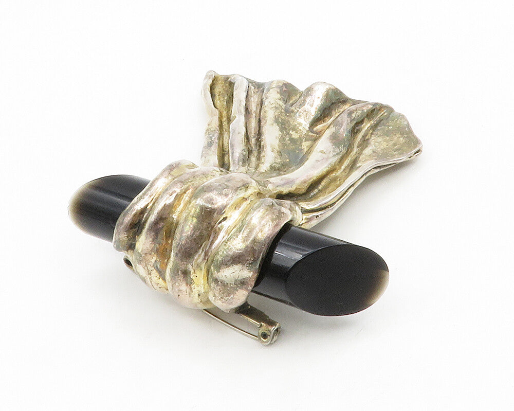 ISRAEL 925 Sterling Silver  Vintage Black Onyx Modernist Brooch Pin  BP5179