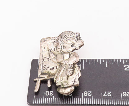 925 Sterling Silver Vintage Brooch Pin PMI Girl Teaching Love Care Share BP10961