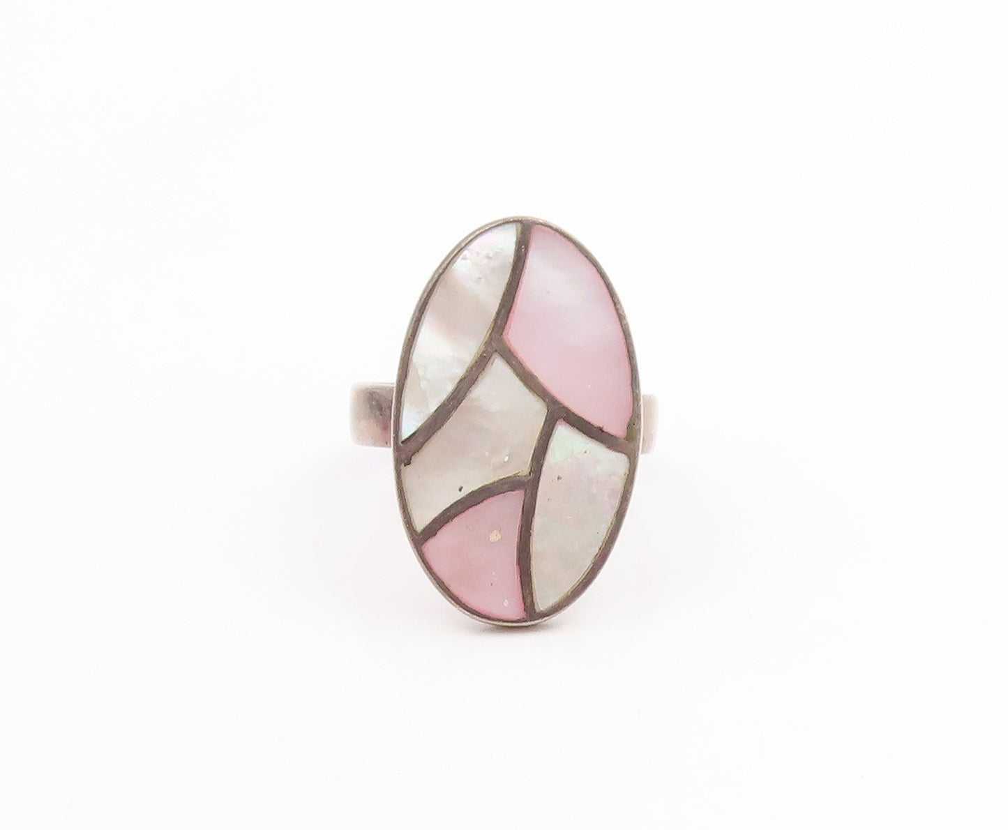 925 Sterling Silver Vintage Ring Mother Of Pearl Inlay Band  Sz 8.5  RG35647