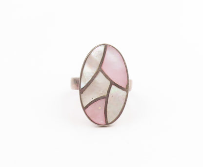 925 Sterling Silver Vintage Ring Mother Of Pearl Inlay Band  Sz 8.5  RG35647