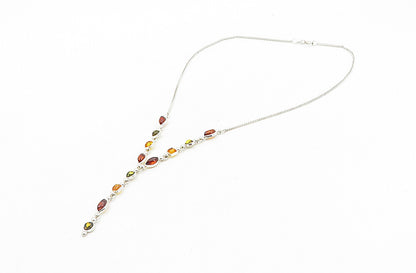 925 Sterling Silver  Multi Shape Amber Petite Curb Link Chain Necklace  NE1737