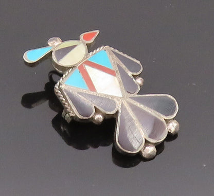 925 Sterling Silver Vintage Brooch Pin NAVAJO ZUNI Multi Stone Peacock  BP10690