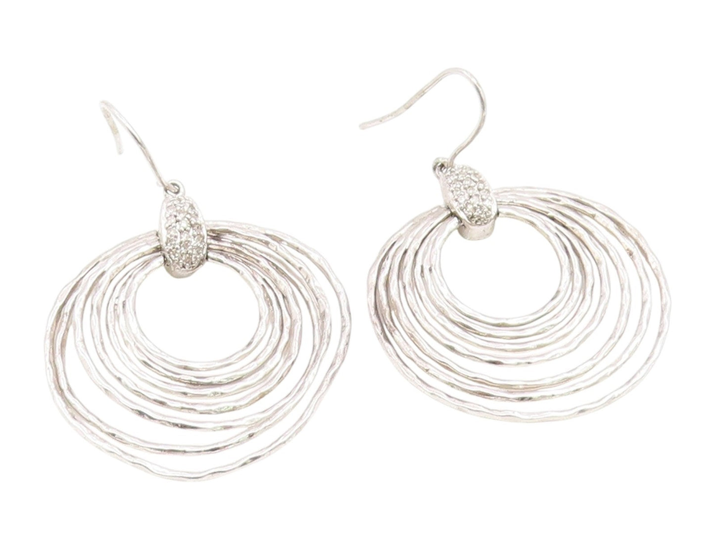 925 Sterling Silver Vintage Earrings Real Diamonds Open Circles Hook  EG14203