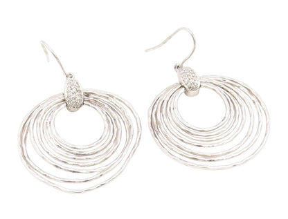 925 Sterling Silver Vintage Earrings Real Diamonds Open Circles Hook  EG14203