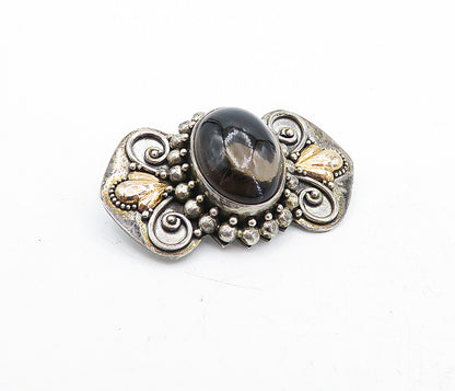 BALI 925 Sterling Silver  Vintage Cabochon Cut Smoky Topaz Brooch Pin  BP1907