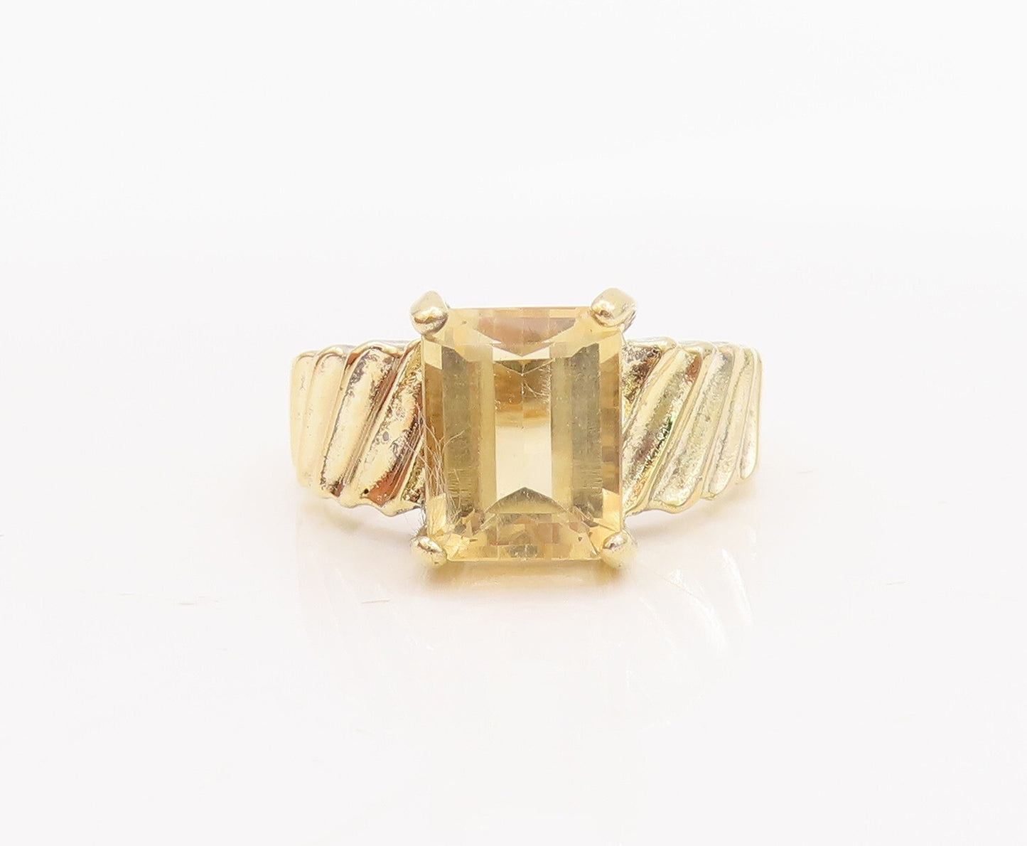 925 Sterling Silver Vintage Ring Gold Plated Rectangle Citrine  Sz 7  RG29119