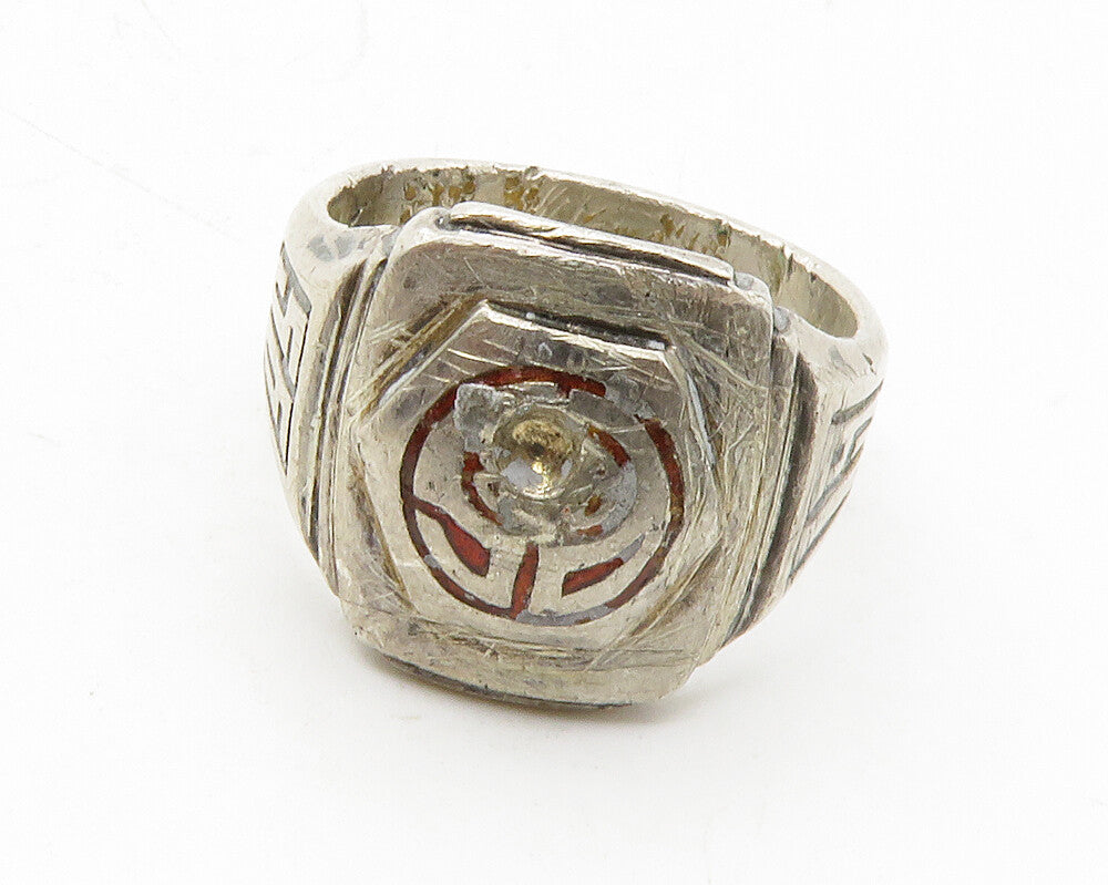 925 Sterling Silver  Vintage Antique 1956 Enamel Band Ring Sz 8.5  RG13235