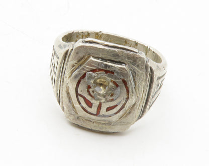 925 Sterling Silver  Vintage Antique 1956 Enamel Band Ring Sz 8.5  RG13235