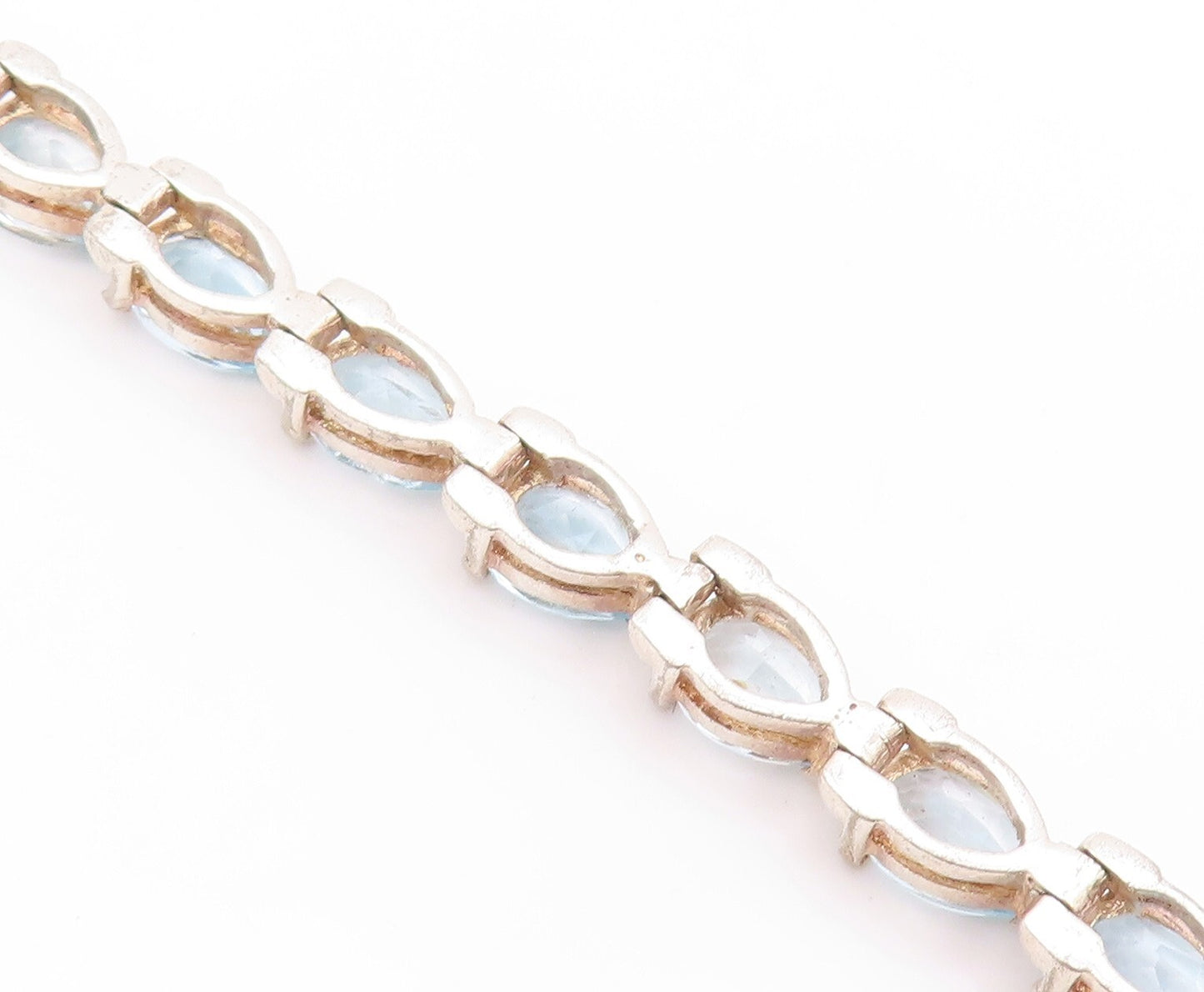 925 Sterling Silver Vintage Bracelet Drop Cut Blue Topaz Tennis Bracelet BT11146