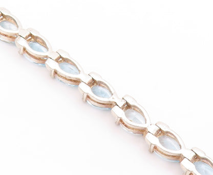 925 Sterling Silver Vintage Bracelet Drop Cut Blue Topaz Tennis Bracelet BT11146