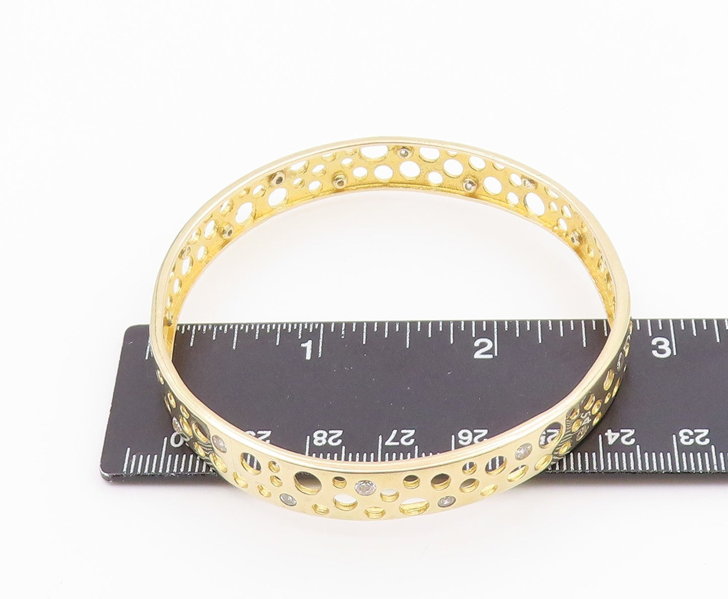 925 Sterling Silver  Topaz Gold Plated Circle Cutout Bangle Bracelet  BT5479