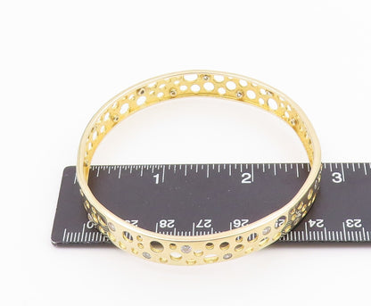 925 Sterling Silver  Topaz Gold Plated Circle Cutout Bangle Bracelet  BT5479