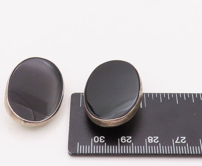 925 Sterling Silver Vintage Earrings NEX NAVAJO Large Oval Onyx  EG13426