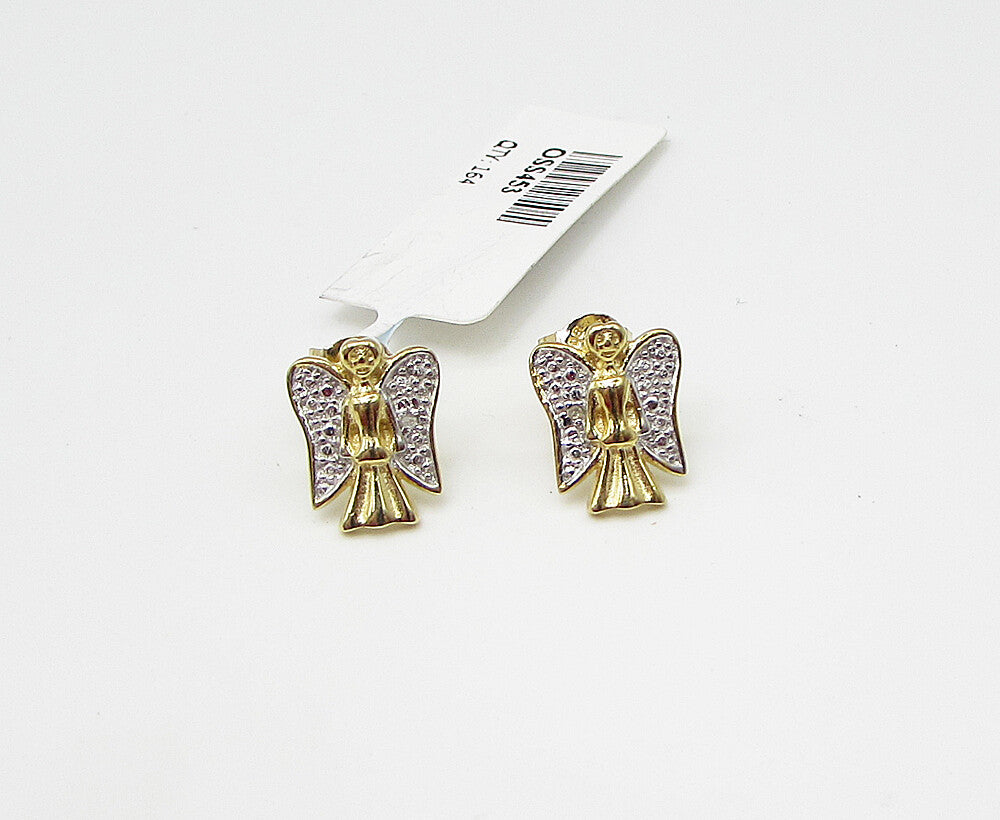 Gold Over 925 Sterling Silver Genuine Diamonds Angel Stud Earrings EG1554