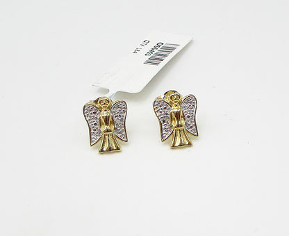Gold Over 925 Sterling Silver Genuine Diamonds Angel Stud Earrings EG1554