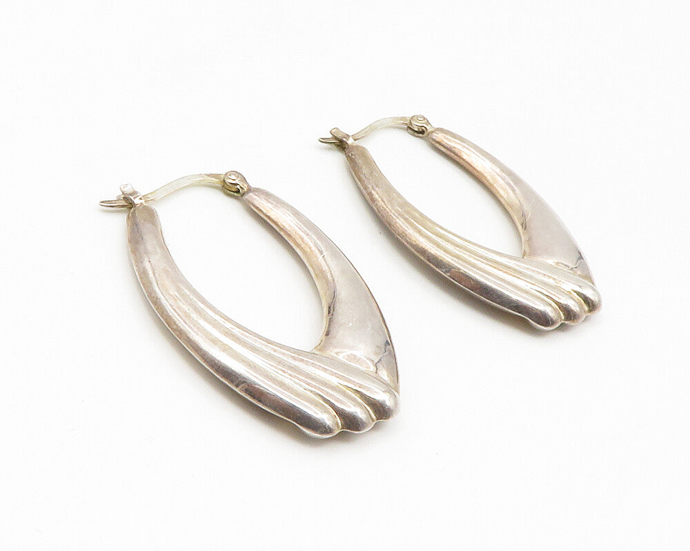 925 Sterling Silver  Vintage Dark Tone Fluted Design Hoop Earrings  EG7129
