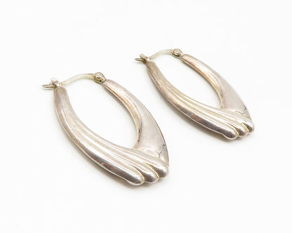 925 Sterling Silver  Vintage Dark Tone Fluted Design Hoop Earrings  EG7129
