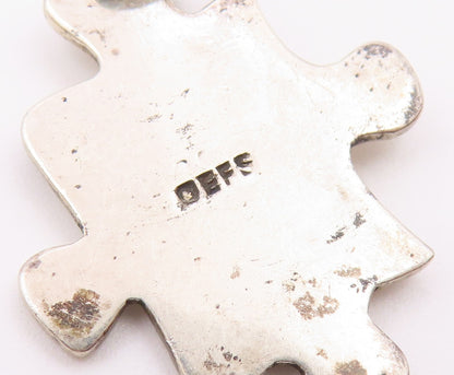 925 Sterling Silver Vintage Etched Stick Figure Friends Puzzle Pendant PT20142