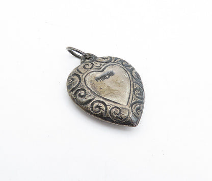 925 Sterling Silver  Vintage Dark Tone Love Heart Swirl Border Pendant  PT2967