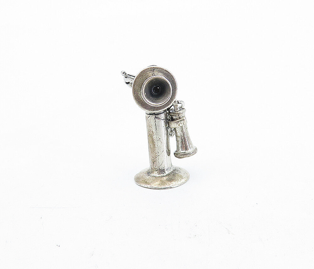 925 Sterling Silver  Vintage Petite Old Fashioned Telephone Pendant  PT3930