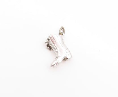 925 Sterling Silver Vintage Pendant High Knee Western Cowboy Boot Charm  PT25010