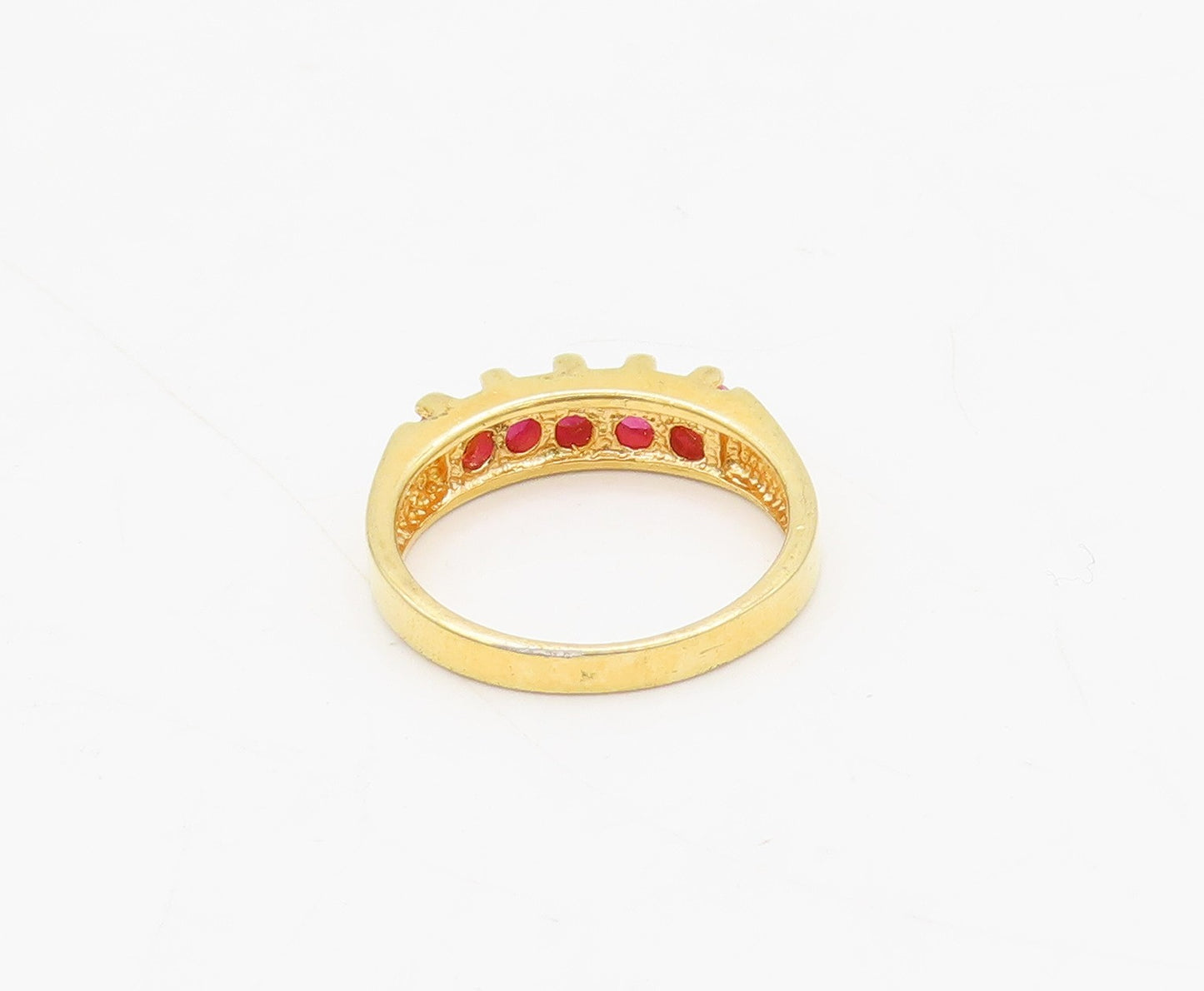 925 Sterling Silver Vintage Ring Gold Plated Inlay Round Ruby Sz 6  RG27651