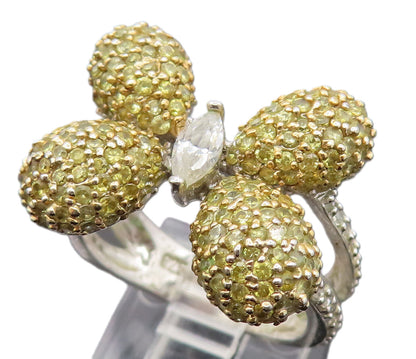 925 Silver  Vintage Yellow & White Topaz Butterfly Ring Sz 7.75  RG26141