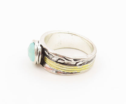 925 Sterling Silver Vintage Ring Two Tone Quartz Leafy Vine Band  Sz 7  RG36245