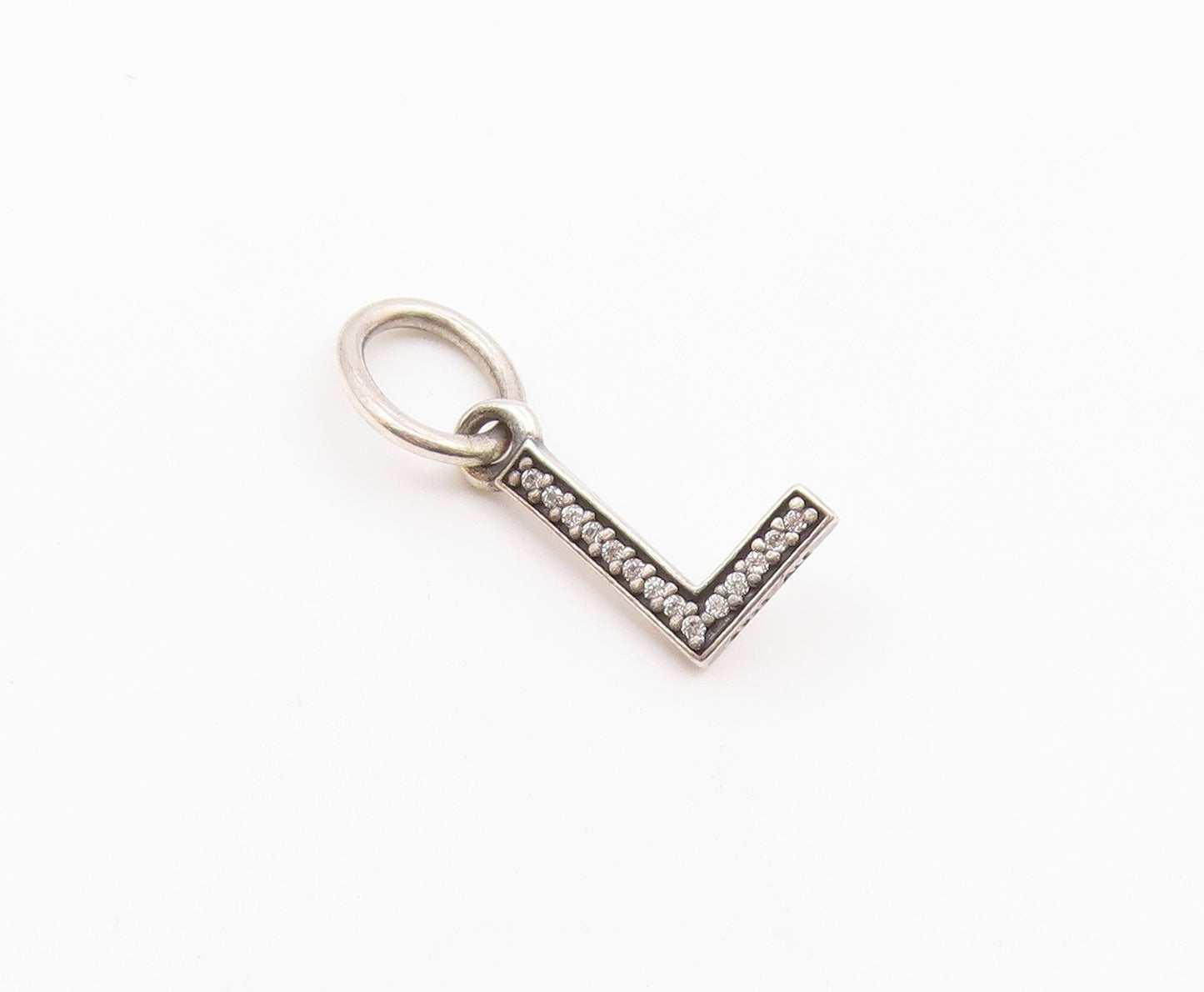 PANDORA 925 Sterling Silver  Vintage Petite Topaz L Initial Pendant  PT17943