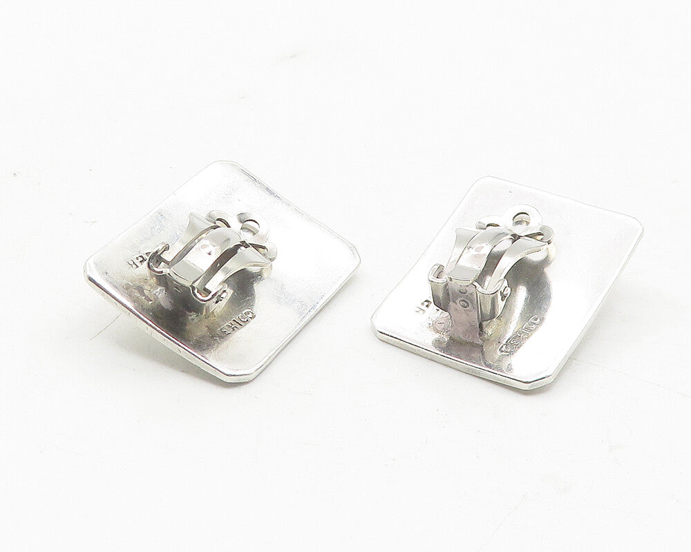 MEXICO 925 Sterling Silver  Vintage Shiny Square Non Pierce Earrings  EG6224