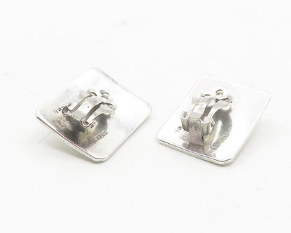 MEXICO 925 Sterling Silver  Vintage Shiny Square Non Pierce Earrings  EG6224